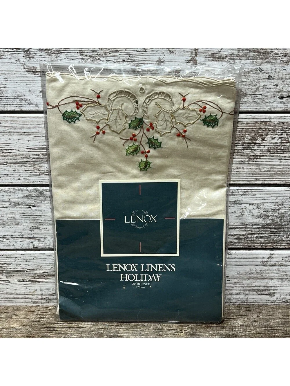 Vintage Lenox Embroidered Holiday 70’ Table Runner Holly Berry 1990 - NEW